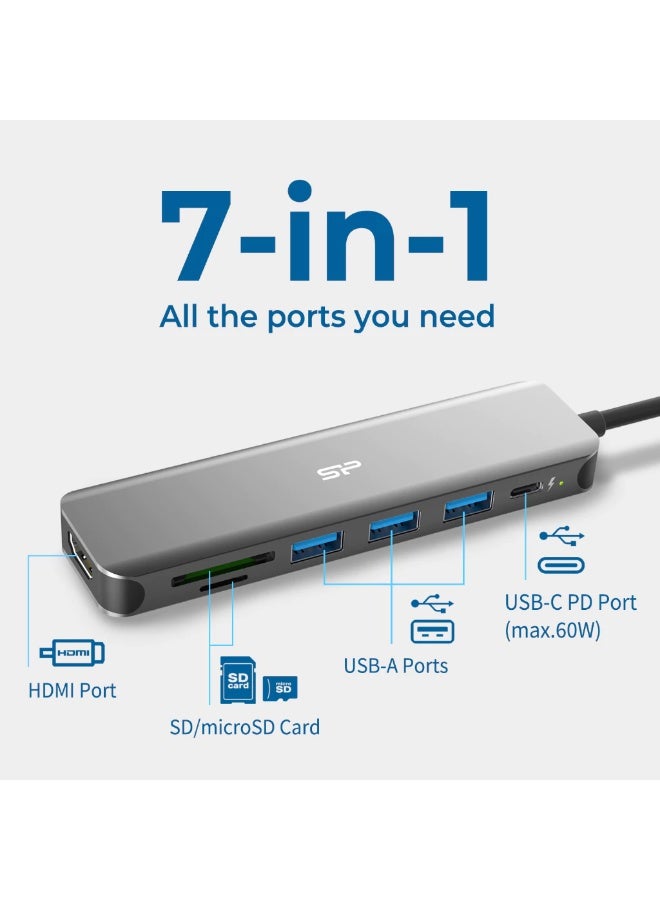 سيليكون باور موزع الطاقة سيليكون باور SU20 من النوع C بتقنية الشحن السريع 7 في 1 USB3.2 لأجهزة ماك بوك - Image 4